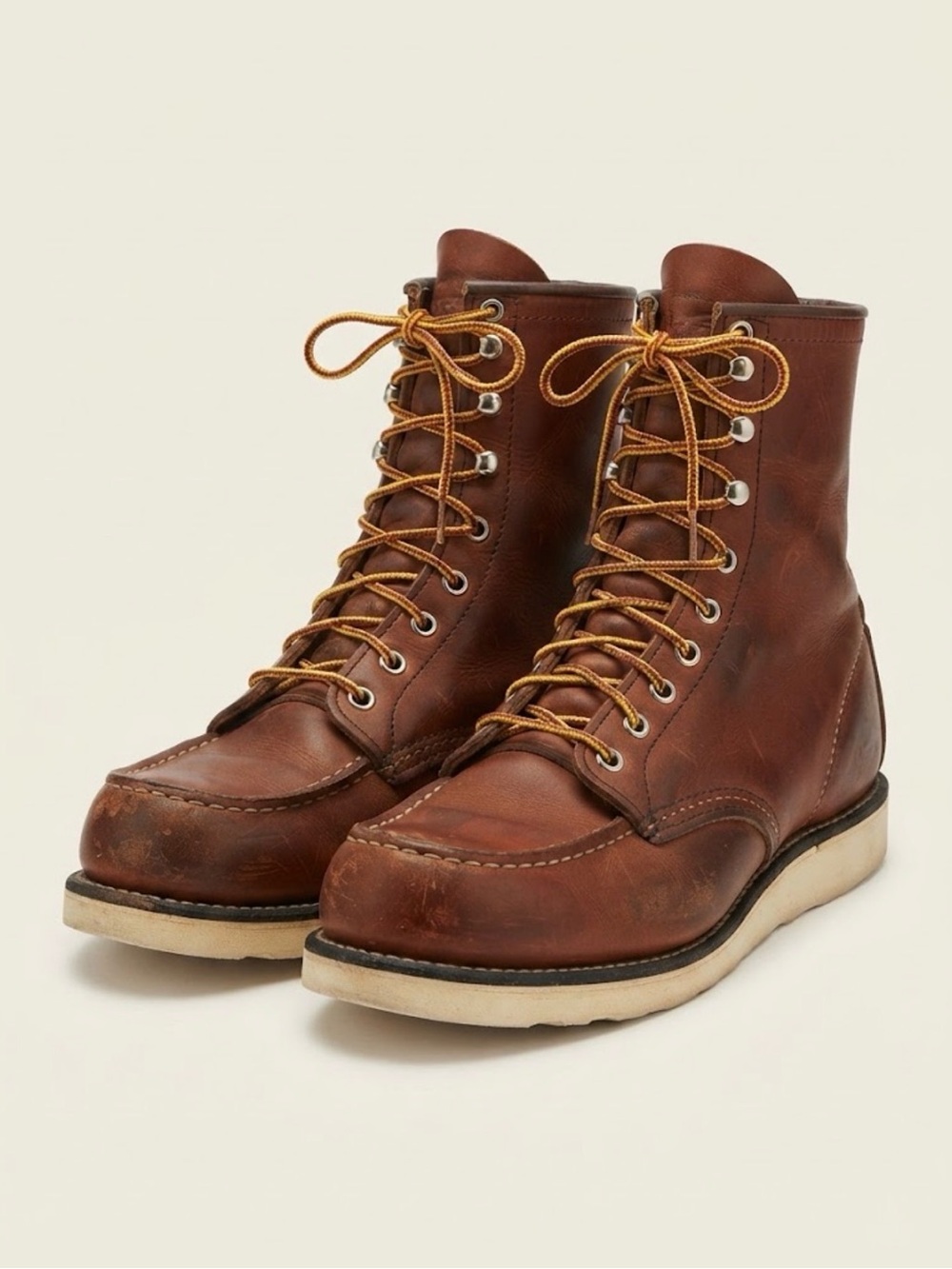 Vintage Red Wing 8" Moc Toe Work Boots Brown Leather Vibram Sole Sz 9-4